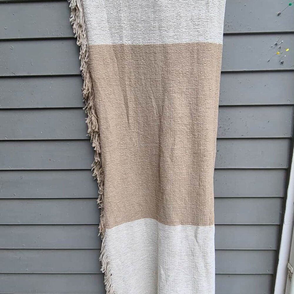 Mark & Graham Williams Sonoma Taupe Gray Acrylic Knit Throw Scarf w fringe